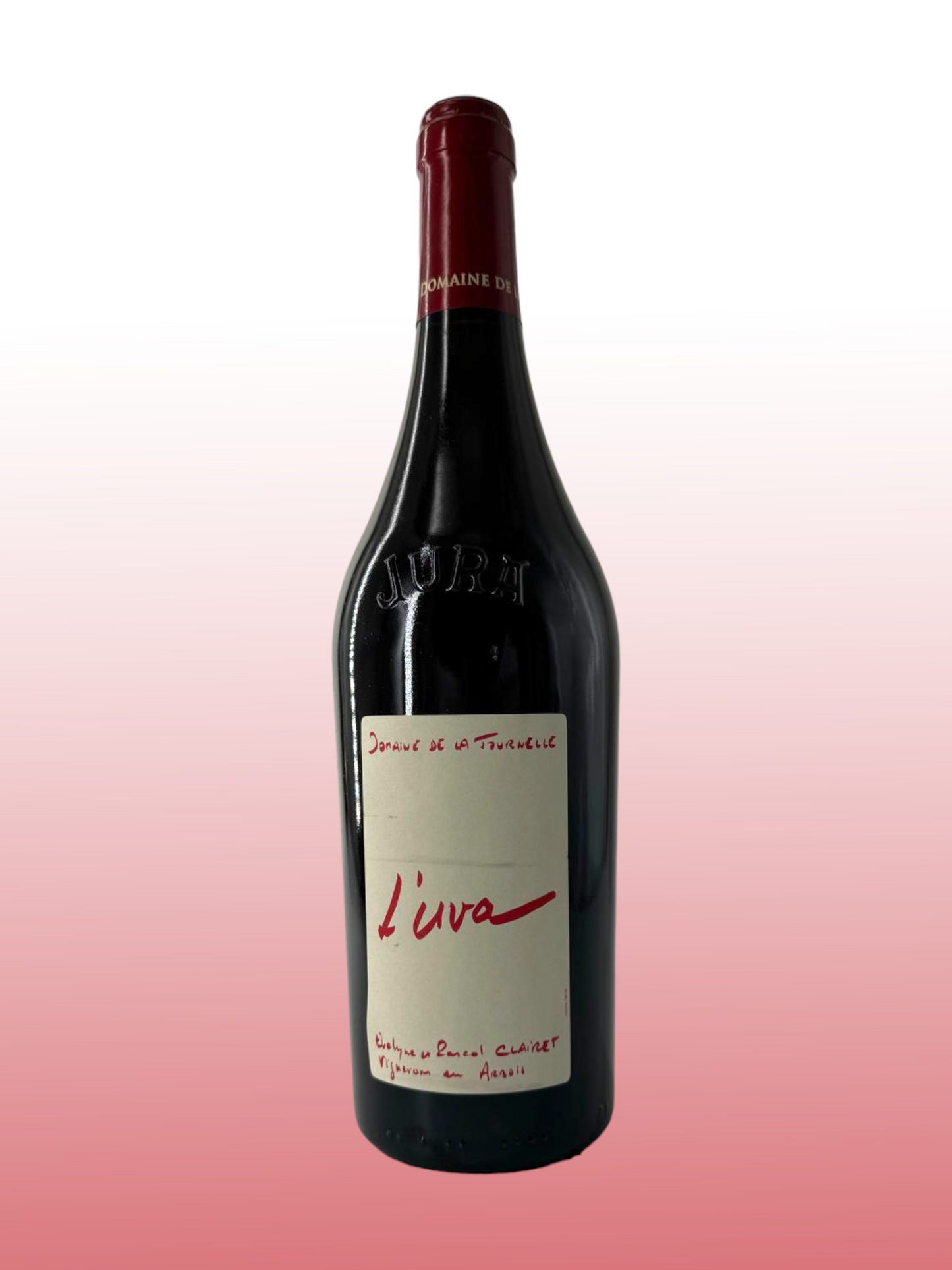 Flasche des L'Uva Arbosiana Poulsard Weins aus Jura, Frankreich, gepaart mit Thunfischcarpaccio.